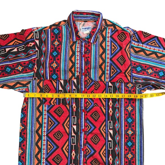 Vintage Wrangler Brushpopper Shirt Mens XL Red Aztec Geometric Short Sleeve - Picture 6 of 8